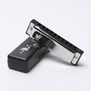 Wholesale swan 10 hole blues C plastic boxed harmonica with piano cloth manual 20 tone professional silver black box